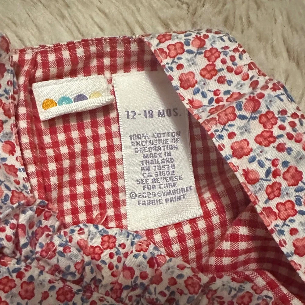 Vintage Gymboree Red Gingham Floral Ruffle Dress 12-18 Mos 2000 Collection Y2K
